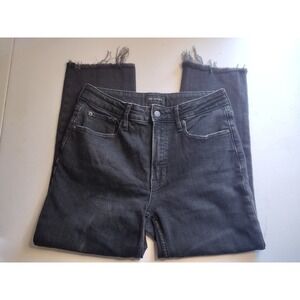 Free‎ Assembly Womens 90s Straight Leg Cropped Black Jeans Frayed Hem Size 8